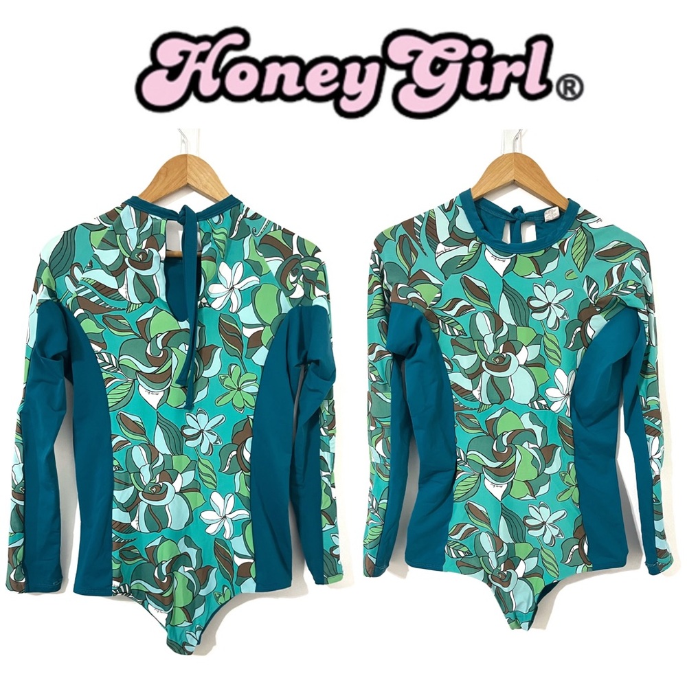 Honey Girl Hawaii ✨ Colleen Long Sleeved One Piece • Gardenia • Aqua • XL